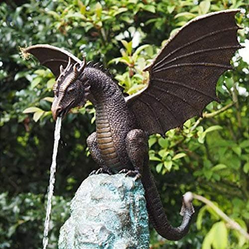 Image of SUPYINI Garden Dragon Statue Fountain Ornament Dragon Ornament Resin Sculpture with Water for Home Garden Decoration (A)