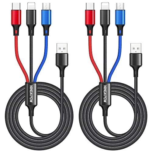 Image of NINGKPOW Multi Charger Cable [2Pack 1.2M], 3 in 1 Multi Charging Cable Nylon Multiple USB Charger Cable with Micro USB Type C for Phone 14 13 12 11 Android Galaxy S22 S21 S20, Huawei, Kindle, LG