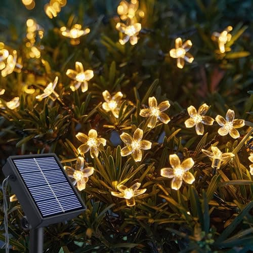 Image of Solar String Lights Garden, 12M 100 LED Blossom Solar Powered Fairy Lights Outdoor Decoration 8 Modes Waterproof Flower String Lights for Garde, Patio, Yard, Tree, Lawn, Wedding, Party Decorations