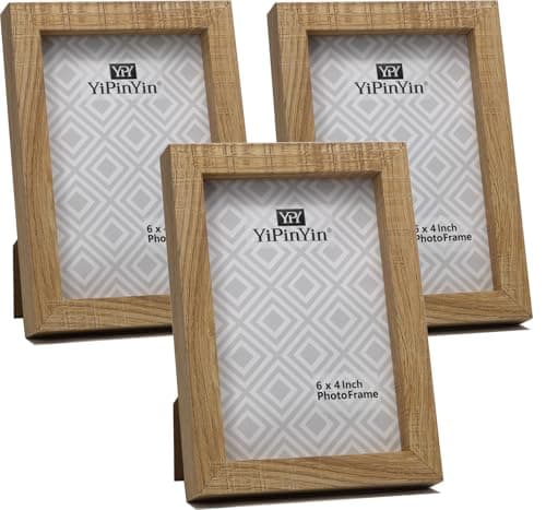 Image of Natural Wood Effect 4x6 inch Photo Frame Set of 3,Boxed Garllery 6x4 Picture Frames 3Pack With Perspex Window for Tabletop or Wall Mounted.