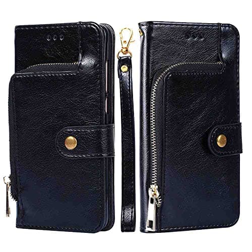 Image of Fansipro Phone Cover Zipper Wallet Folio Case for HUAWEI ENJOY 7, Premium PU Leather Slim Fit Cover for ENJOY 7, 3 Card Slots, 1 Photo Frame Slot, Well Design, Black