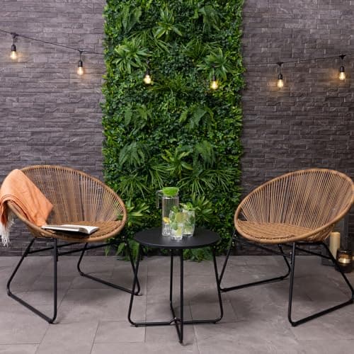 Image of CHARLES BENTLEY Zanzibar Tea for Two Bistro Set, Grey Cafe Style, 2 Chairs, 1 Side Table, Furniture, Indoor, Outdoor, Patio, Balcony Seating For Couple, Steel Frame, PE Rattan, Brown (64x74.5x78cm)