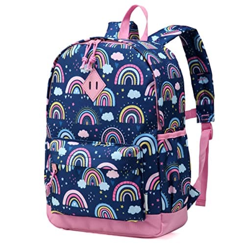 Image of VASCHY Kids Backpack for Girls,Cute Animal Pattern School Bag Daily Children's Rucksack Backpack for School Kindergarten Nursery with Chest Strap And Bottle Pockets(Blue Rainbow)