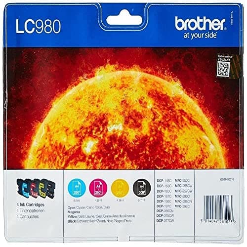 Image of Brother LC-980BK/LC-980C/LC-980M/LC-980Y Inkjet Cartridges, Black/Cyan/Magenta/Yellow, Multi-Pack, Standard Yield, Includes 4 x Inkjet Cartridges, Brother Genuine Supplies