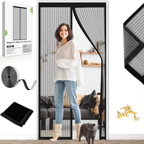 Image of Magnetic Fly Screen Door Curtain - Fly Curtains 90X210cm for Doors with Powerful Magnets and Full Frame Magic Tape, Fly Nets for Doors Without Drilling, Suitable for Patio Doors Balcony Bedroom.