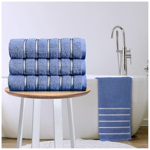 Image of GC GAVENO CAVAILIA Striped Bath Sheets Extra Large 3Pack | 600GSM Towels Bath Sheets Quick Dry & Water Absorbent Towels Set | Lightweight Hotel Quality Thick Cotton Towel Bath Sheet 90x150 Cm, Blue