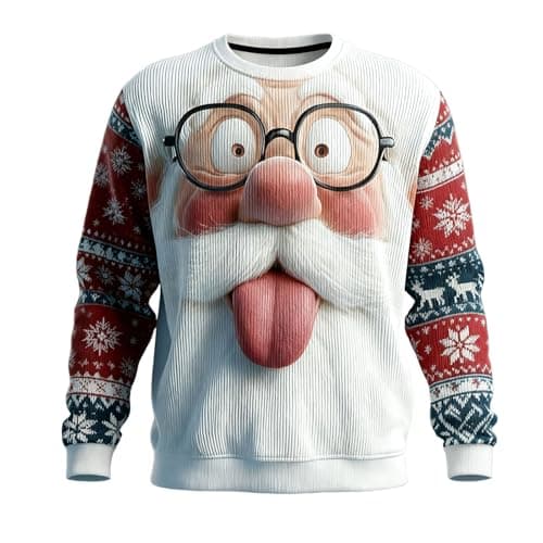 Image of Christmas Sweatshirt for Men Xmas Novelty Pullover Snowflakes Santa Claus Sweatshirt 3D Printed Snowman Christmas Tree Jumpers Long Sleeve Crew Neck Pullover Sweater Regular Fit (Z18 White,4XL)