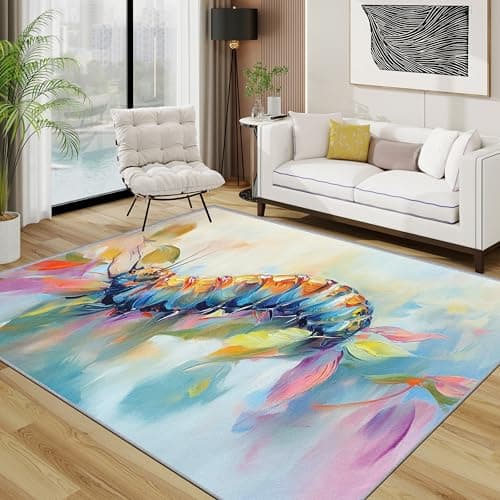 Image of TerroVee Caterpillar Rug - Colourful Insect Artistic Small Rugs for Bedroom 50x80, Oil Painting Bug Floor Mat Soft Washable Non Slip Indoor Mats, Caterpillar Home Decor
