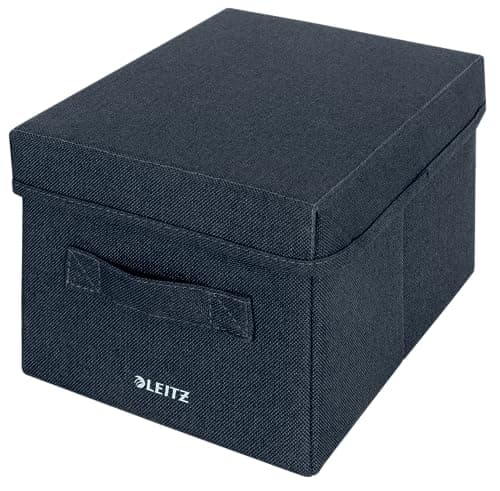 Image of Leitz Fabric Storage Box with Lid, Set of 2 Cube Storage Unit Boxes, Foldable Fabric Ottoman Storage Organiser Box, Velvet Grey, Small, 61460089