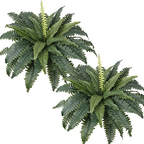 Image of LOMOHOO 30in Artificial Ferns for Outdoors, 2 Large Boston Fern Plant Indoor Faux Bush Plant for Indoors Home Garden Windowsill Farmhouse Garden Decor