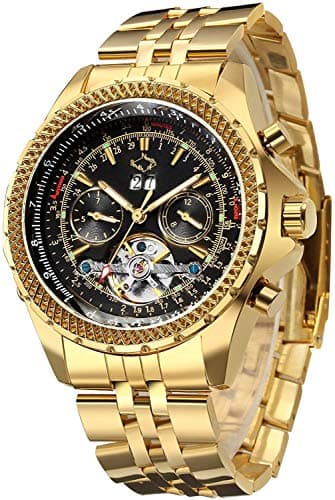 Image of Gute Mens Watches, Mechanical Automatic Skeleton Watch for Men, Luxury Big Face Multi Functional Tourbillon Calendar Wristwatch