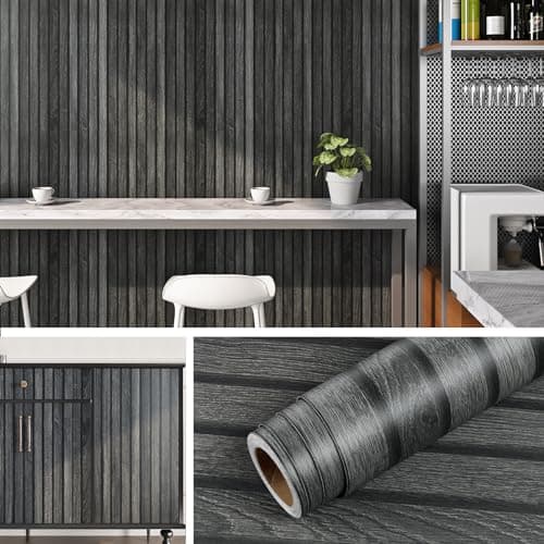 Image of Livelynine Wood Slat Wallpaper Black Self Adhesive Wallpaper Wooden Panel 3D Wood Effect Wall Paper Black Modern Skandi for Bedroom Living Room Feature Wall Wooden Vinyl Wrap for Furniture 40CMx2M
