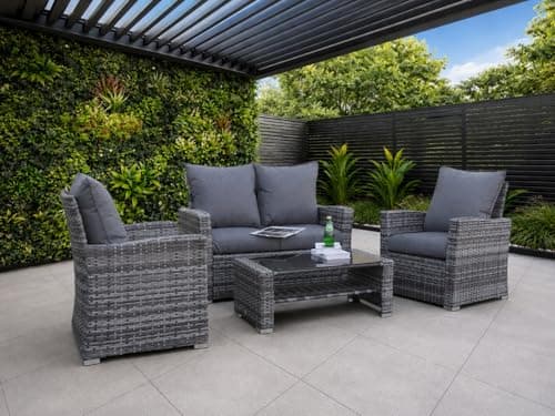 Image of GOODS EMPORIUM 4 Seater Rattan Garden Furniture Set - Outdoor, Patio furniture, Conservatory Sofa sets - RAIN COVER INCLUDED (Dark Grey)