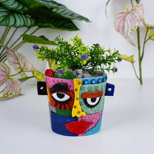 Image of Coniuty Abstract Face Plant Pot, Picasso Head Planter for Indoor Plants, Funny Face Flower Pot, Colorful Succulents Vase for Outdoor Garden and Home Decor (A)