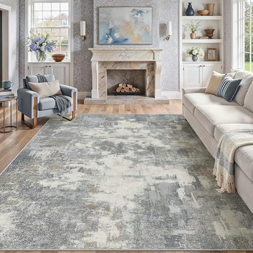 Image of PureCozy Modern Abstract Area Rug Living Room Extra Large 200x300cm Non-Slip Blue-grey Carpet Lightweight Short Pile Washable Floor Mat for Bedroom Dining Room Nursery Lounge Home Office Decor