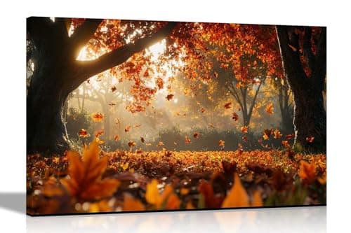Image of Artley Prints - Autumn Leaves Framed Canvas Pictures For Home Office Conservatory Landscape Prints Wall Decoration 40 x 30cm (16 x 12 inches) A3