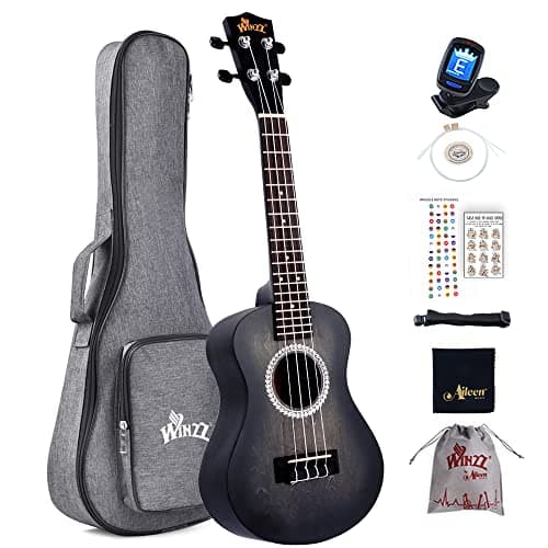 Image of Winzz Ukulele Concert 23 Inches Black, Ukulele Beginner Kit for Adults and Children, Unique Color Design