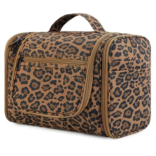 Image of Large Hanging Toiletry Wash Bag Travel Makeup Cosmetic Organizer for Men Women by WANDF (Brown Leopard)