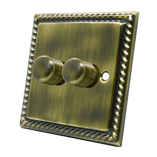 Image of Georgian Antique Brass 2 Gang Dimmer 400W - 10 Amp Double 2-Gang 2 Way 400W Light Dimmer Switch