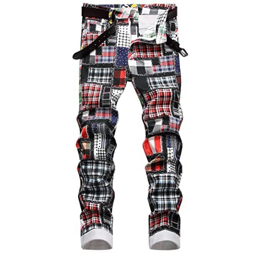 Image of AIYINO Mens Biker Jeans Ripped Regular Straight Leg Stylish Denim Jeans All Waist 34 Black