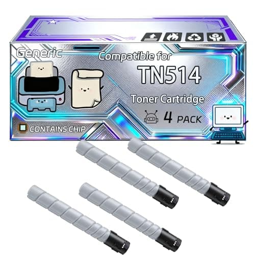 Image of TN514 TN-514 Toner Cartridge Compatible for Konica Minolta Bizhub C658 C458 C558 Printers, With Chip, 28000 Pages, Vibrant Colours (4 Pack Black)