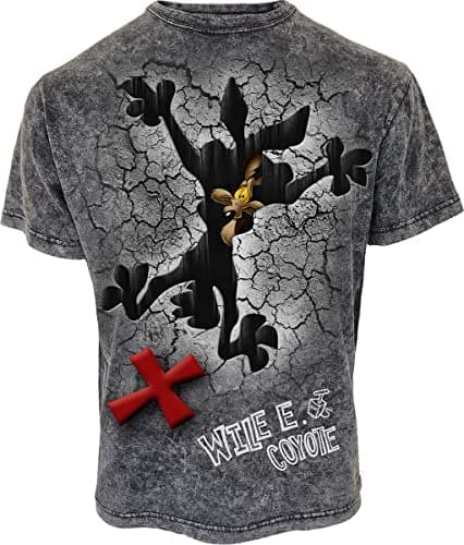 Image of Looney Tunes - Coyote - Missed The Spot - Acid Wash T-Shirt - L Black