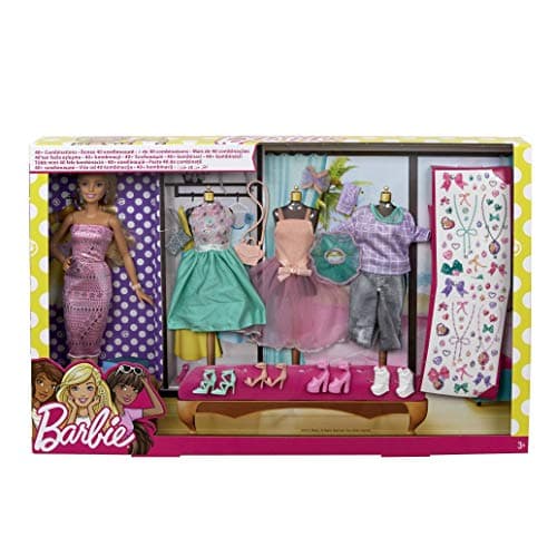 Image of Barbie Playset, Barbie Fashion Activity Giftset with Clothes (Mattel DVJ64), Includes 1 Doll, 7 Fashions, Accessories and Stickers