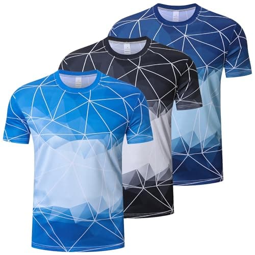 Image of Gaiatiger 3 Pack Men's Sport T Shirts Quick Dry Badminton Shirts Gym Athletic Short Sleeve Training Tops-T5060-Black-Lake Blue-Deep Blue-L