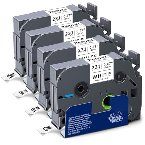 Image of 4x XemaX Label Tape Compatible for Brother Label Printer Tape 12mm TZe-231 TZ-231 P-Touch Black on White Label Tape Cassette for Brother P-Touch Labeller PT-E110 H100R H110 H101C H108 E100 H100LB H105