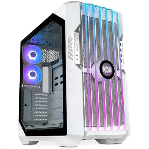 Image of Cooler Master HAF 700 EVO White PC Case - Full-Tower, E-ATX Compatible, 5 x Fans, Rotatable Radiator Brackets, High-Airflow Cooling, LCD Real-Time Display, ARGB Edge-Lit Blades, TG Side Panel