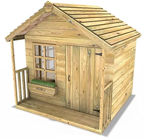 Image of Rebo® 5FT x 5FT Childrens Wooden Garden Playhouse - Sparrow | OutdoorToys | Kids' Outdoor Wooden Garden Wendy House, Children's Play Shed, Weather Resistant