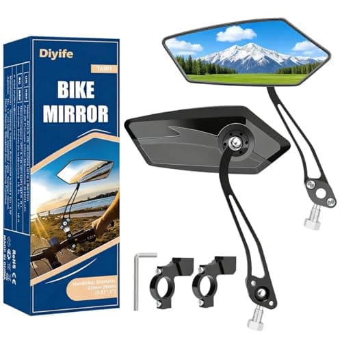 Image of Bike Mirror, [2pc, Pair] Diyife HD Wide Angle Large Bicycle Rear View Mirror, 360°Adjustable Explosion-Proof Bicycle Mirrors for Handlebar 22-25mm, Shockproof for Mountain Road Bike Scooter Motocycle