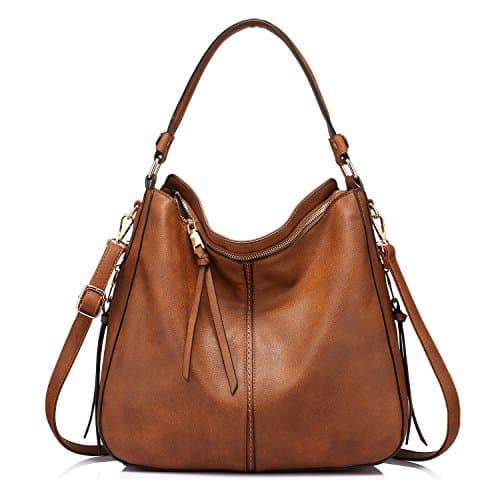 Image of Realer Women Handbags Fashion Hobo Bags Faux Leather Long Strap Shoulder Bag Ladies Large Tote Bag Cross body Bag for Work Business School College Travel Brown
