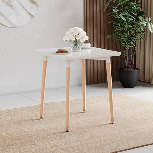 Image of Vida Designs Batley Square Dining Table With Solid Beech Wood Legs, Modern Dining Room (White, 2 Seater)
