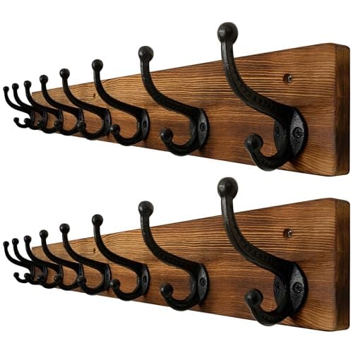 Image of WEBI Rustic Coat Rack Wall Mount Long 8 Cast Iron Coat Hooks Wall Mounted,Heavy Duty Wall Coat Hanger Hooks for Hanging Coats,Clothes,Brown,2 Packs