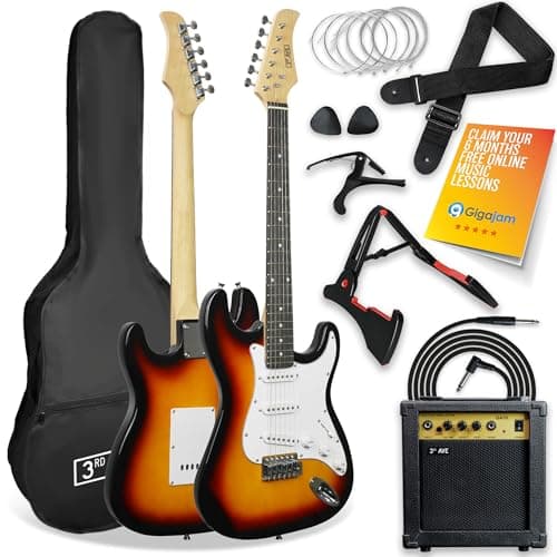 Image of 3rd Avenue XF Full Size 4/4 Electric Guitar Ultimate Kit with 10W Amp, Cable, Stand, Gig Bag, Strap, Spare Strings, Picks, Capo – Sunburst