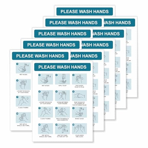 Image of Please Wash Hands Self-Adhesive Vinyl Signs Stickers 10 Pack by Viro Display - 150 x 200mm - Waterproof Vinyl Made from Polypropylene