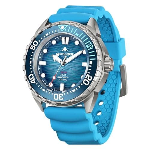 Image of NORTH EDGE Solar Powered Dive Watch for Men Women, Quartz Movement with Rechargeable ML2016 Battery, 300m Water Resistant, Unidirectional Bezel, Luminous Hands