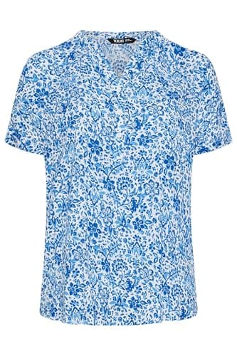 Image of Yours Curve Crinkle Floral Notch Neck Top - Women's - Plus Size Curve Blue