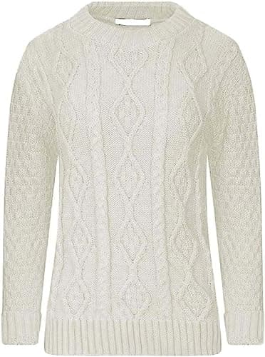 Image of AJFASHION Women Jumpers New Ladies Long Sleeve Chunky Cable Knitted Jumper Crew Neck Winter Sweater Top UK Size 8-22 Cream