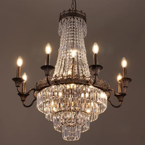 Image of TOCHIC Crystal Chandelier for Dining Room, 30.4" D Vintage French Empire Chandelier for Living Room Farmhouse Chandeliers Ceiling Light for Bedroom, Antique Bronze Pendant Light Fixture for Kitchen