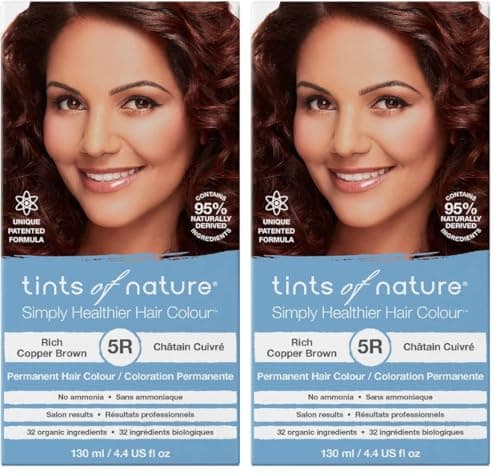 Image of Tints of Nature 5R Rich Copper Brown Permanent Hair Dye, Nourishes Hair and Covers Greys, Ammonia-Free, 130ml (Pack of 2)