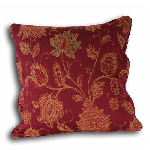 Image of Riva Paoletti Zurich Cushion Cover - Burgundy Red - Decorative Floral Jacquard Design - Piped Edges - Reversible - 100% Polyester - 55 x 55cm (22" x 22" inches) - Designed in the UK