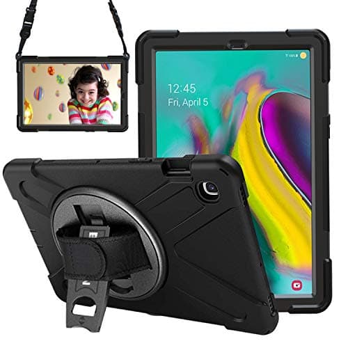 Image of Gerutek for Samsung Galaxy Tab S5e SM-T720/T725 10.5" 2019 Case, Heavy Duty Shockproof Rugged Tough Case with 360 Rotating Kickstand and Hand/Carry Strap Protective Cover for Samsung Tab S5e, Black