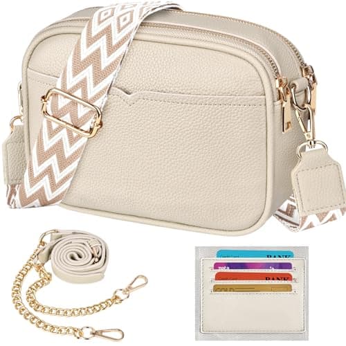Image of TEUEN Crossbody Bags for Women, Small Shoulder Handbags PU Leather with 2 Removable Wide Straps & Chain, Trendy Ladies Cross Body Bag Elegant Purses for Women with 4 Card Slots