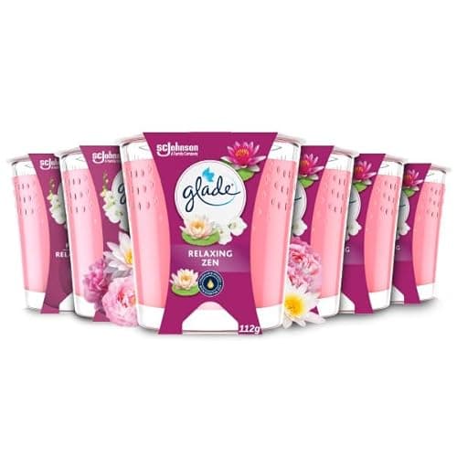 Image of Glade Jar Candle, Scented Candle Infused with Essential Oils, Up to 30 Hour Burn Time, Relaxing Zen, Pack of 6 (6 x 112g)