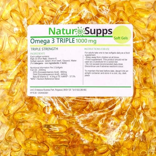 Image of Natur Supps Omega 3 Fish Oil - 2000mg (2 Capsule Serving), Pack of 120 1000mg Softgel Capsules, Pure Fish Oil Giving 660mg EPA & 440mg DHA per Serving