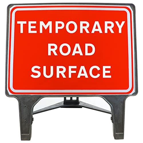 Image of Temporary Road Surface 1050x750mm Road Sign - Plastic Temporary Road Street Traffic Safety Sign for Road and Street Works - Freestanding with Reflective Sign Face