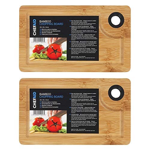 Image of Chef Aid Kitchen Bamboo Chopping Board with Non-Slip Feet 25 x 15 x 1.5cm (Pack of 2)