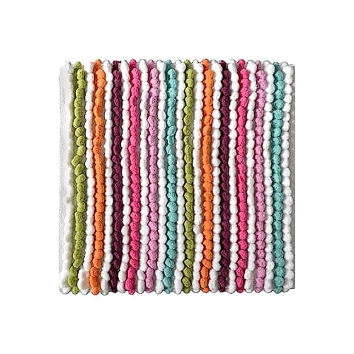 Image of Allure Luxury Striped Bobble Shower Mat 50 x 50cm, Hand-Woven Supersoft Microfibre Multicoloured Square Bath Mat